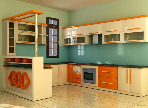 Mẫu kính màu ốp bếp