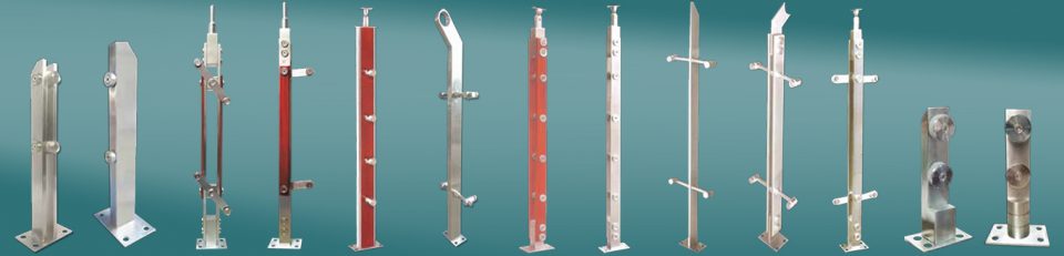 trụ cầu thang kính cường lực, trụ inox